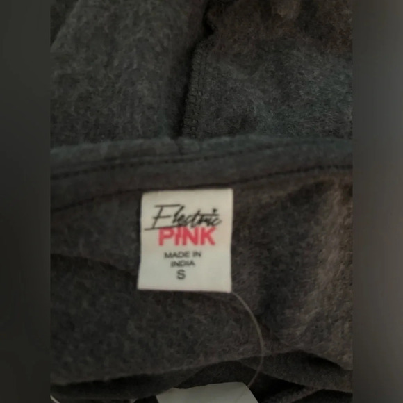 NWT Electric Pink Womens Cropped Distressed Hoody Gray Sm planet mountain solar - Picture 5 of 7